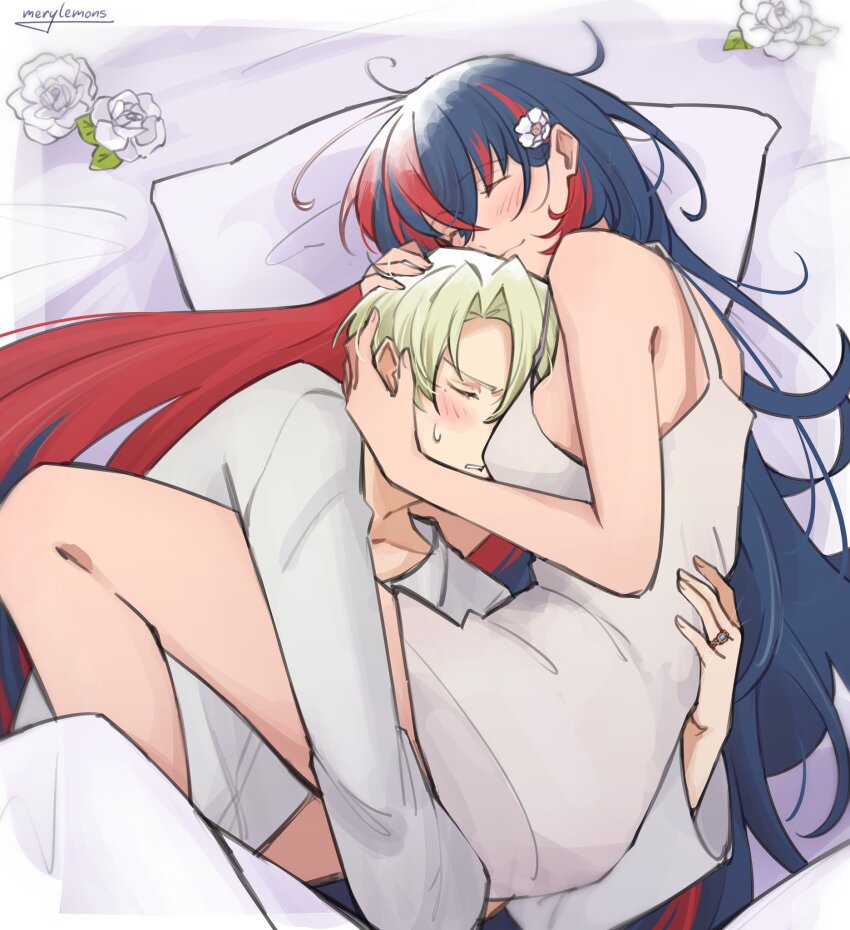 1boy, 1girl, female_alear_(fire_emblem), alfred_(fire_emblem), blonde_hair, blue_hair, couple, fire_emblem