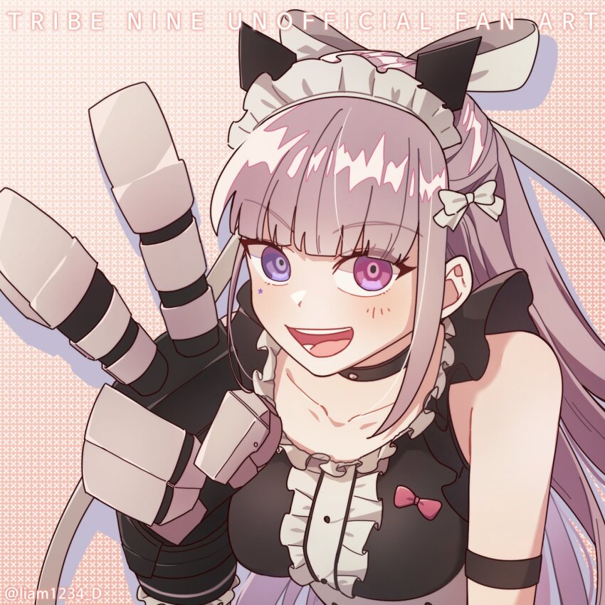 1girl, akiba_hinagiku, arm_strap, black_choker, blue_eyes, blush, bow, choker