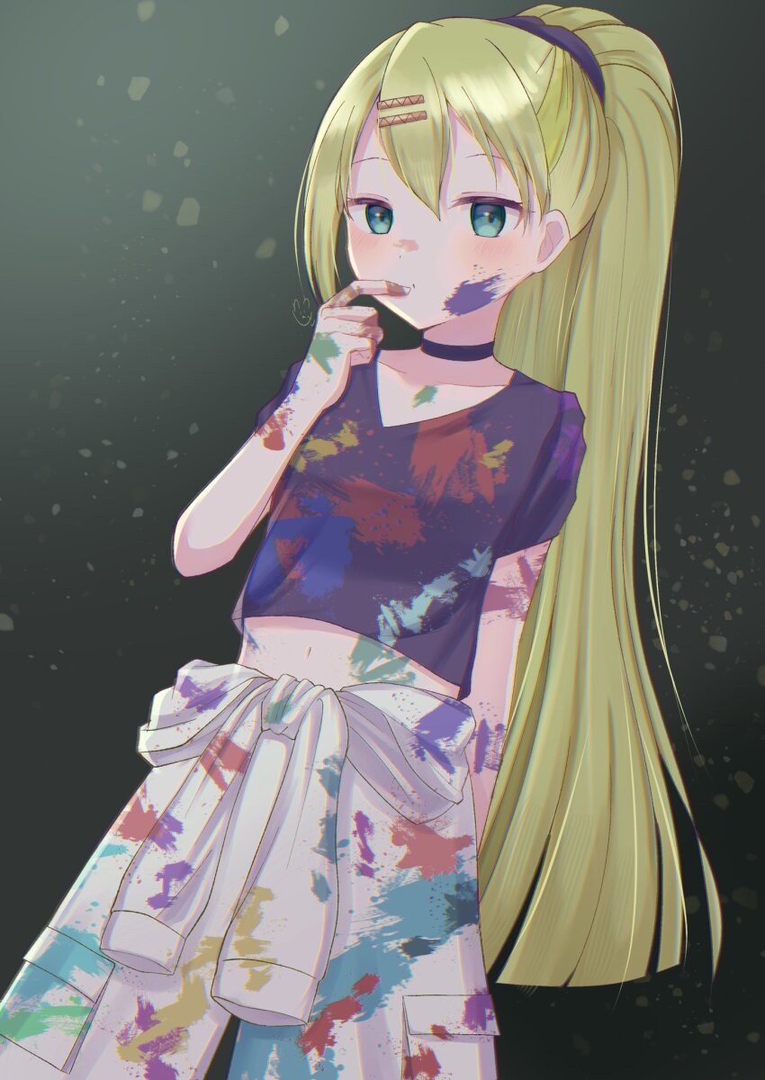 1girl, alina_gray, alina_gray_(atelier_clothes), black_choker, black_shirt, blonde_hair, choker, cowboy_shot