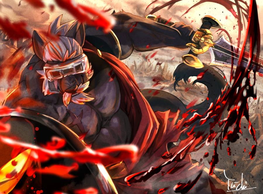 1boy, adastra, battle, beard, blood, cato_(adastra), facial_hair, furry