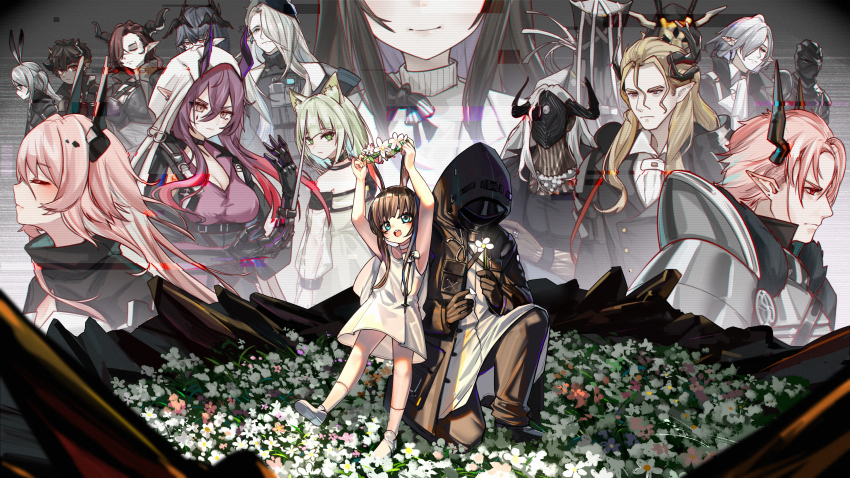 6+boys, 6+girls, absurdres, amiya_(arknights), animal_ears, arknights, ascalon_(arknights), black_hair