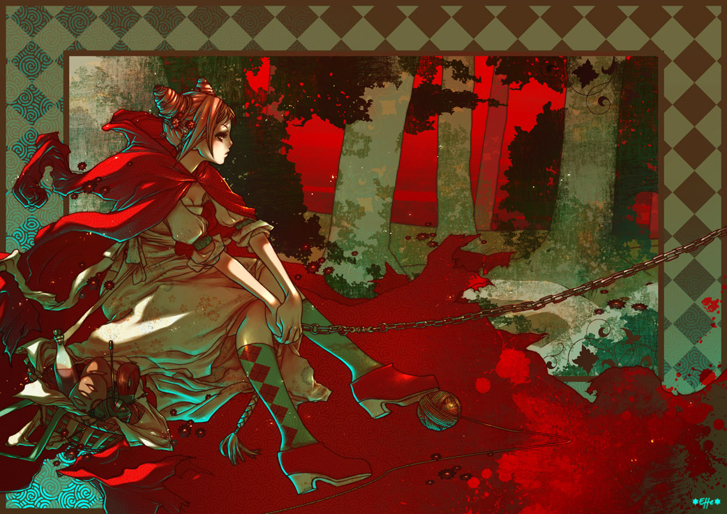 0effe0, 1girl, alcohol, apple, aqua_socks, argyle_border, argyle_clothes, argyle_socks