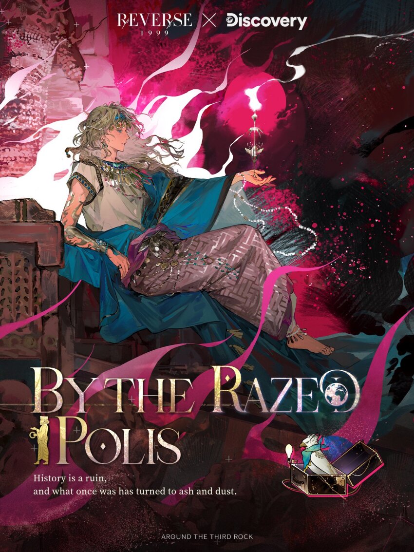 1boy, 6_(by_the_razed_polis)_(reverse:1999), 6_(reverse:1999), arm_out_of_sleeve, arm_tattoo, blonde_hair, blue_eyes, blue_robe