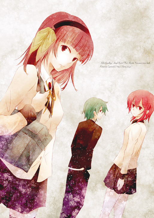 10s, alternate_costume, angel_beats!, bad_id, bad_pixiv_id, bag, green_hair, hinata_hideki