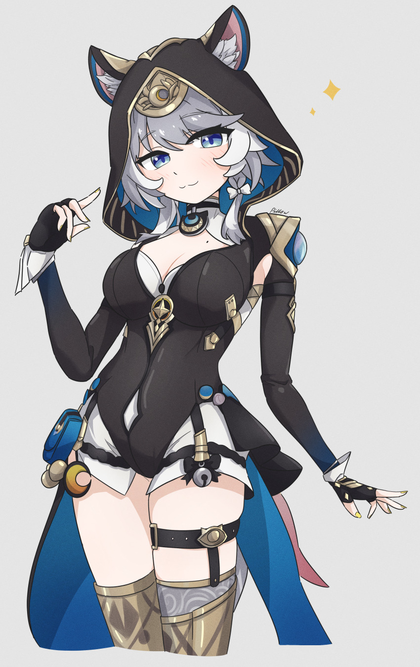 1girl, :3, absurdres, animal_ear_fluff, animal_ears, animal_hood, artist_name, black_gloves