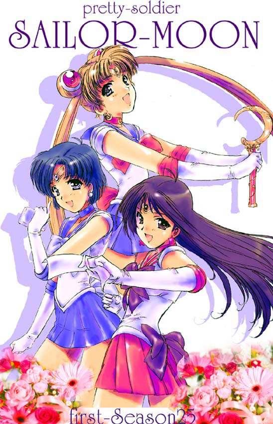 1990s_(style), 3girls, bishoujo_senshi_sailor_moon, bishoujo_senshi_sailor_moon_(first_season), blonde_hair, blue_hair, blue_sailor_collar, blue_skirt