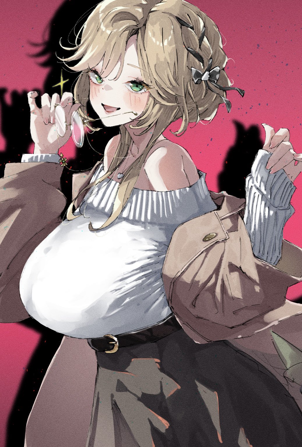 1girl, ade_(maid_in_spring)_(nikke), belt, blush, braid, braided_bun, breasts, brown_coat