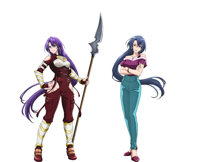 1girl, absurdres, amane_towa, anime_coloring, aqua_pants, arms_under_breasts, arthur_pencilgon_(shangri-la_frontier), bare_shoulders