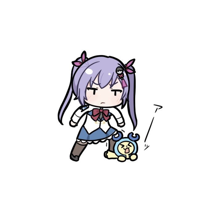 >_<, 1girl, 1other, assault_lily, black_shorts, blue_skirt, blush, bow