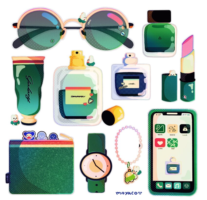 artist_name, bottle, cellphone, cellphone_charm, charm_(object), commentary, commentary_request, cosmetics