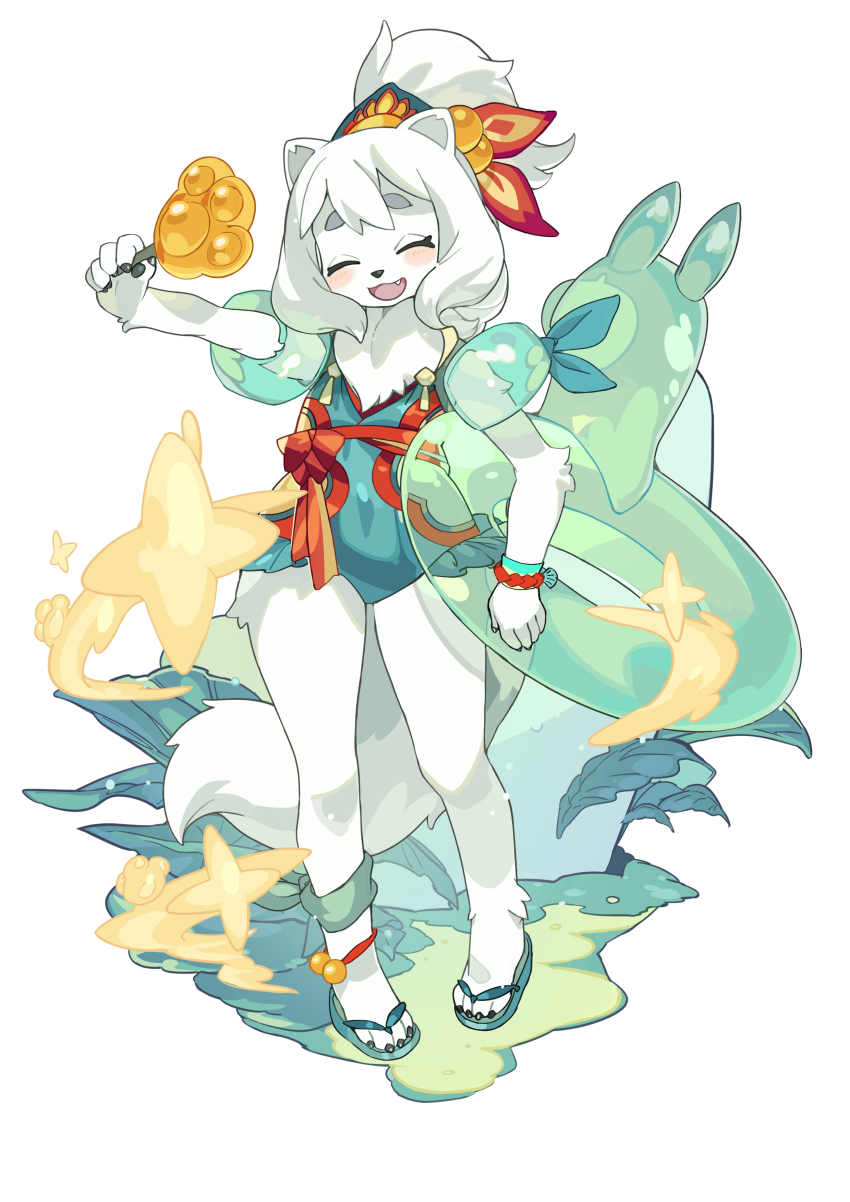 1girl, :3, ^_^, absurdres, animal_ears, animal_hands, animal_nose, anklet