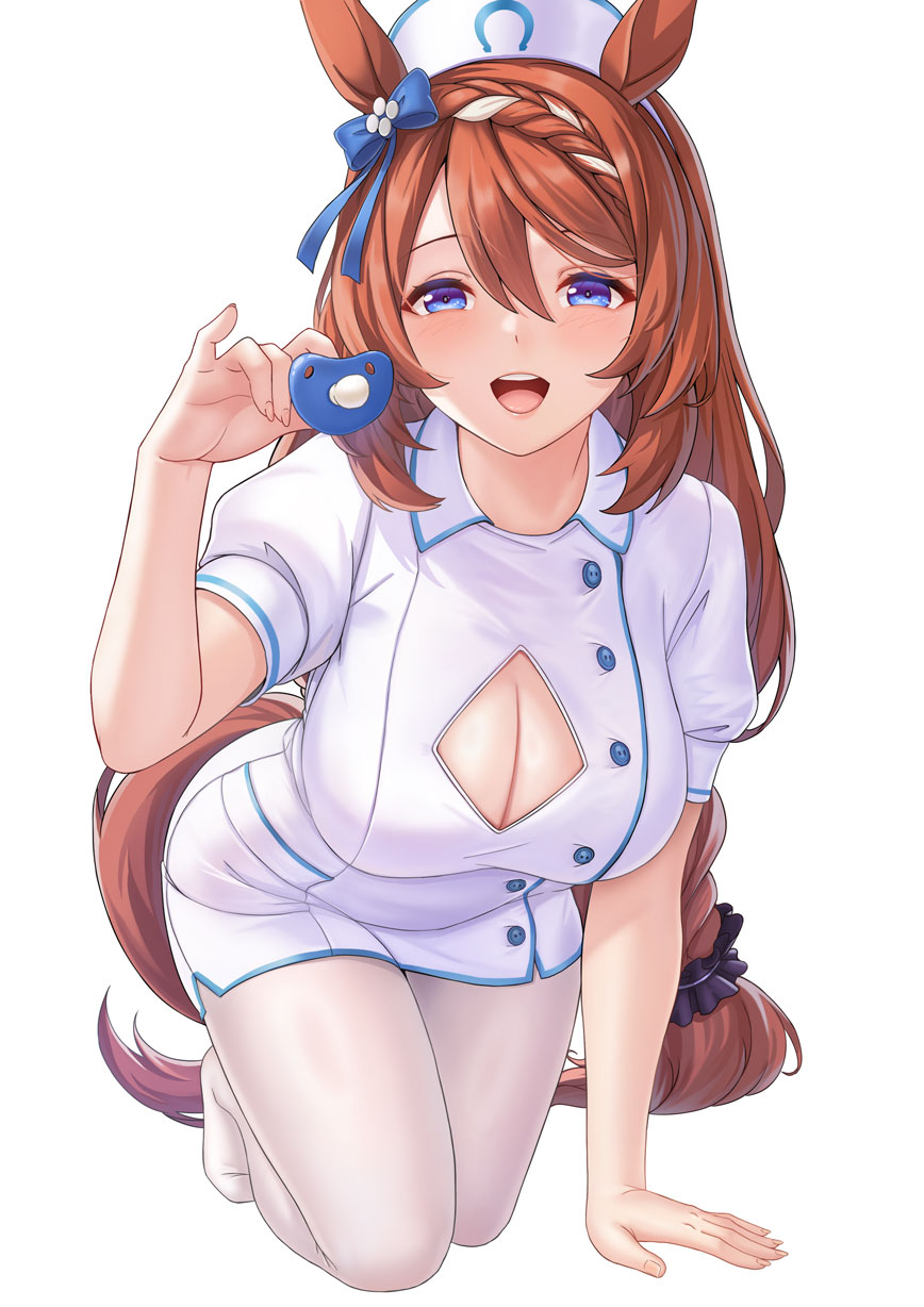 1girl, alternate_costume, arm_support, blue_bow, blue_eyes, blush, bow, braid