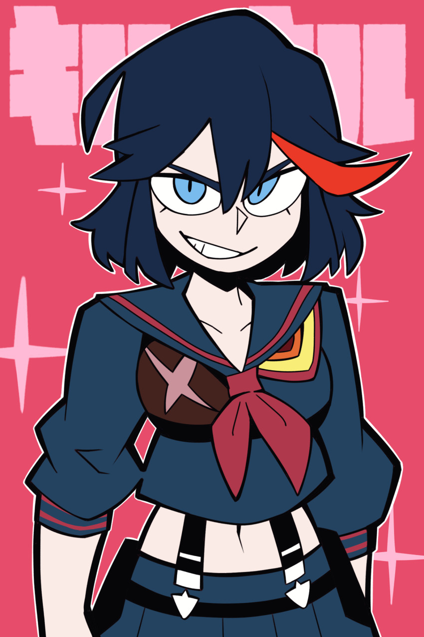 1girl, absurdres, bean52623818, black_hair, black_serafuku, blue_eyes, clenched_teeth, copyright_name