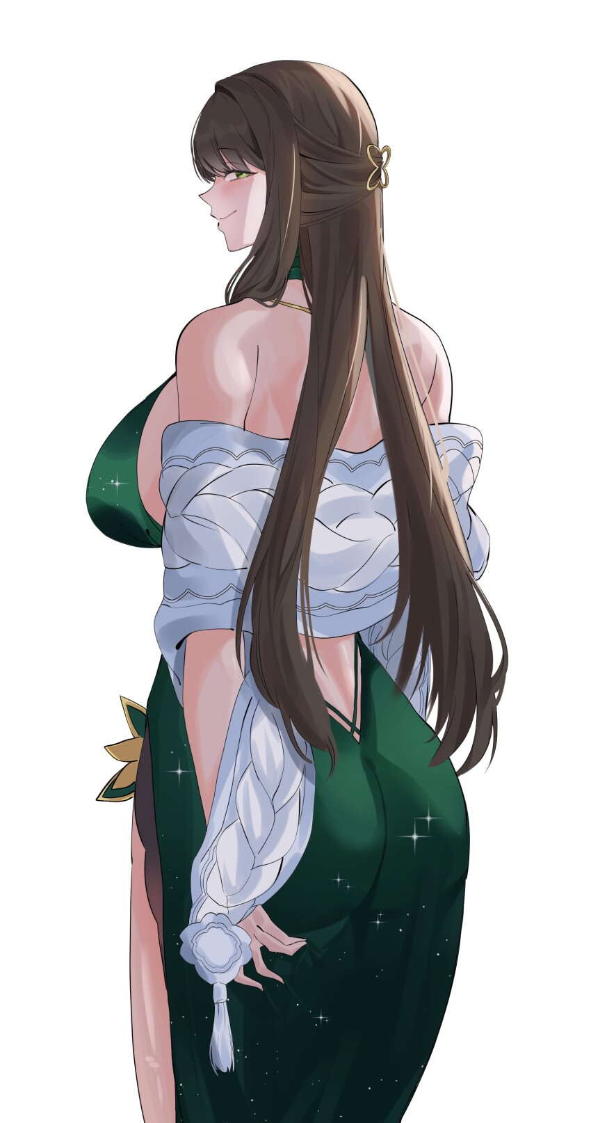 1girl, absurdres, ass, black_survival, breasts, brown_hair, dress, eternal_return:_black_survival