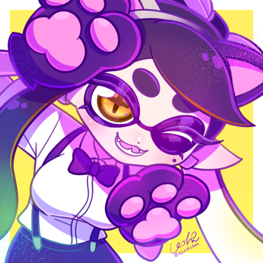 1girl, :3, animal_ears, animal_hands, black_bow, black_bowtie, black_gloves, black_hair