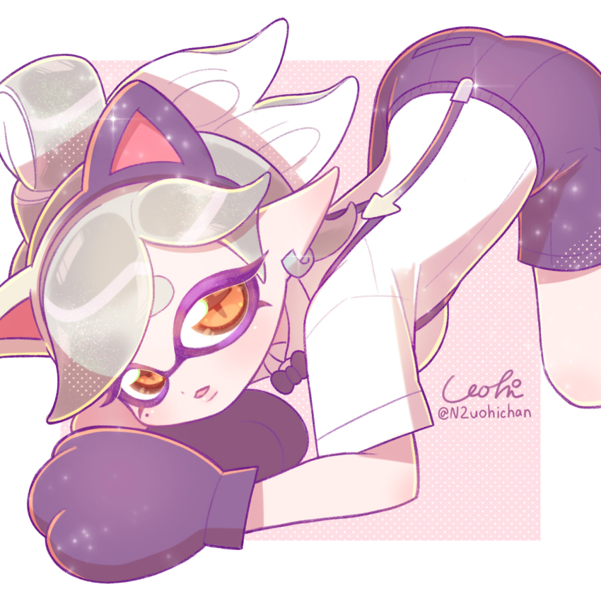 1girl, :3, all_fours, animal_ears, black_bow, black_bowtie, black_shorts, blush