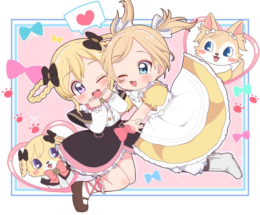 2girls, aged_down, blue_eyes, braid, braided_hair_rings, braided_twintails, brooch, elise_(fire_emblem)