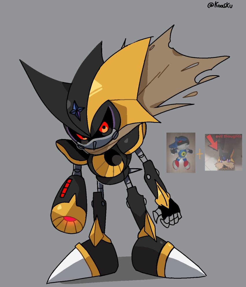 1boy, arm_cannon, armor, bass.exe_(mega_man), bass.exe_(mega_man)_(cosplay), black_armor, black_helmet, brown_cloak
