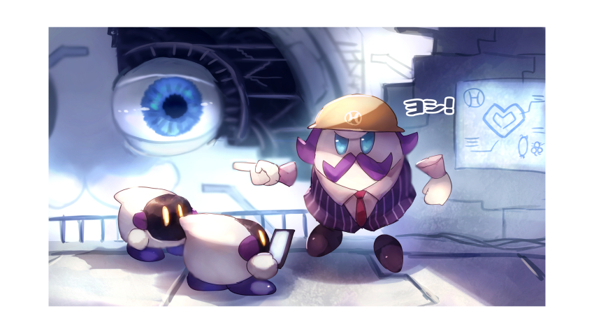 absurdres, blue_eyes, blueprint_(object), facial_hair, haltworker, hard_hat, heart, helmet