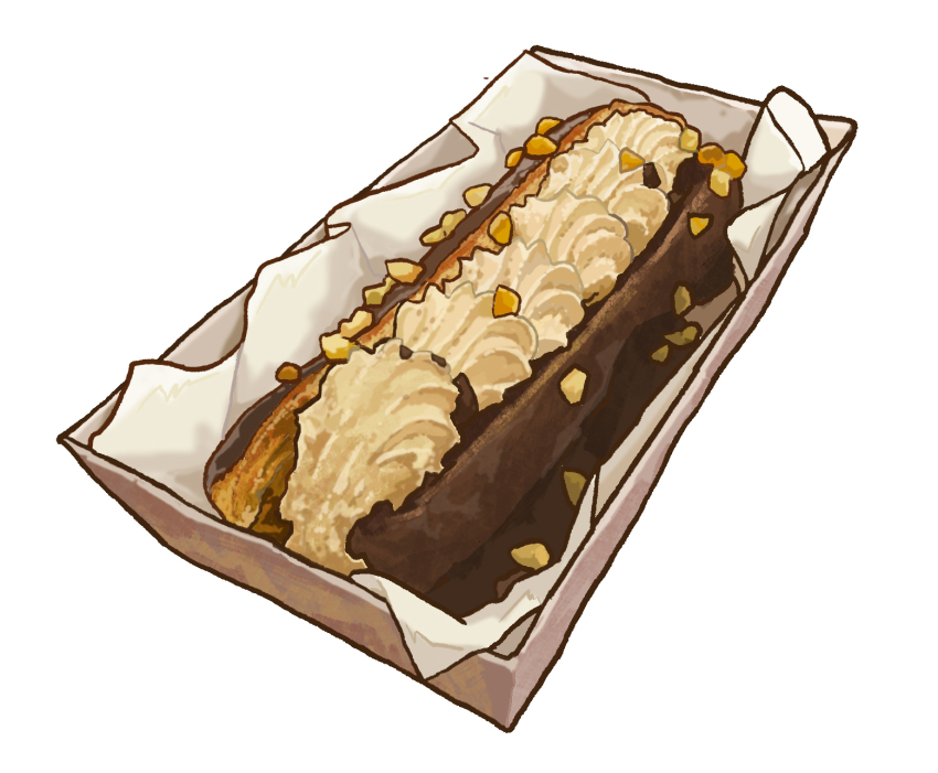 bukepan_menpou, chocolate_icing, commentary_request, cream, food, food_focus, highres, icing