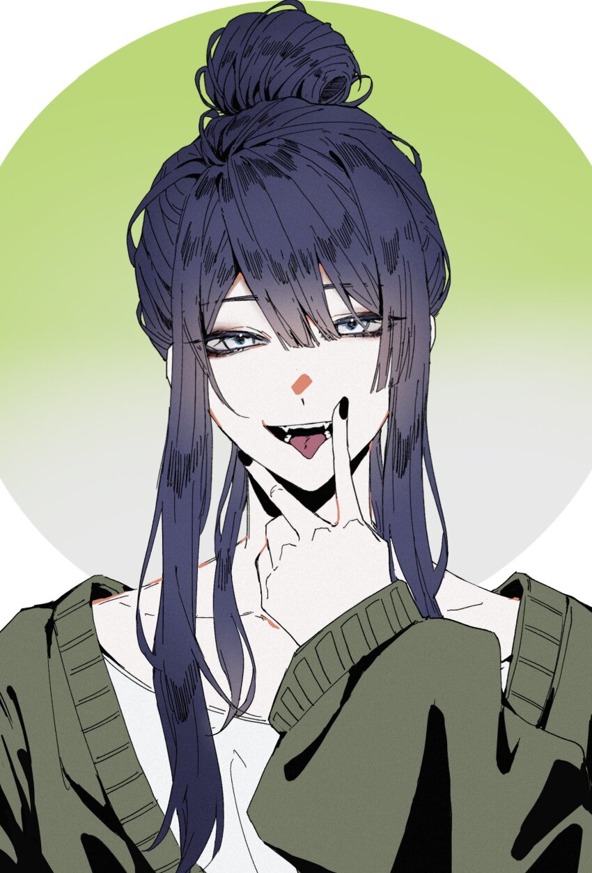 1boy, absurdres, black_nails, blue_eyes, blue_hair, circle, collarbone, commentary