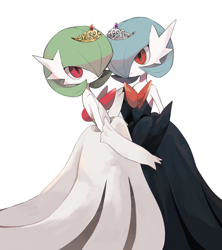 alternate_color, black_dress, black_gloves, blue_hair, bob_cut, dress, elbow_gloves, gardevoir