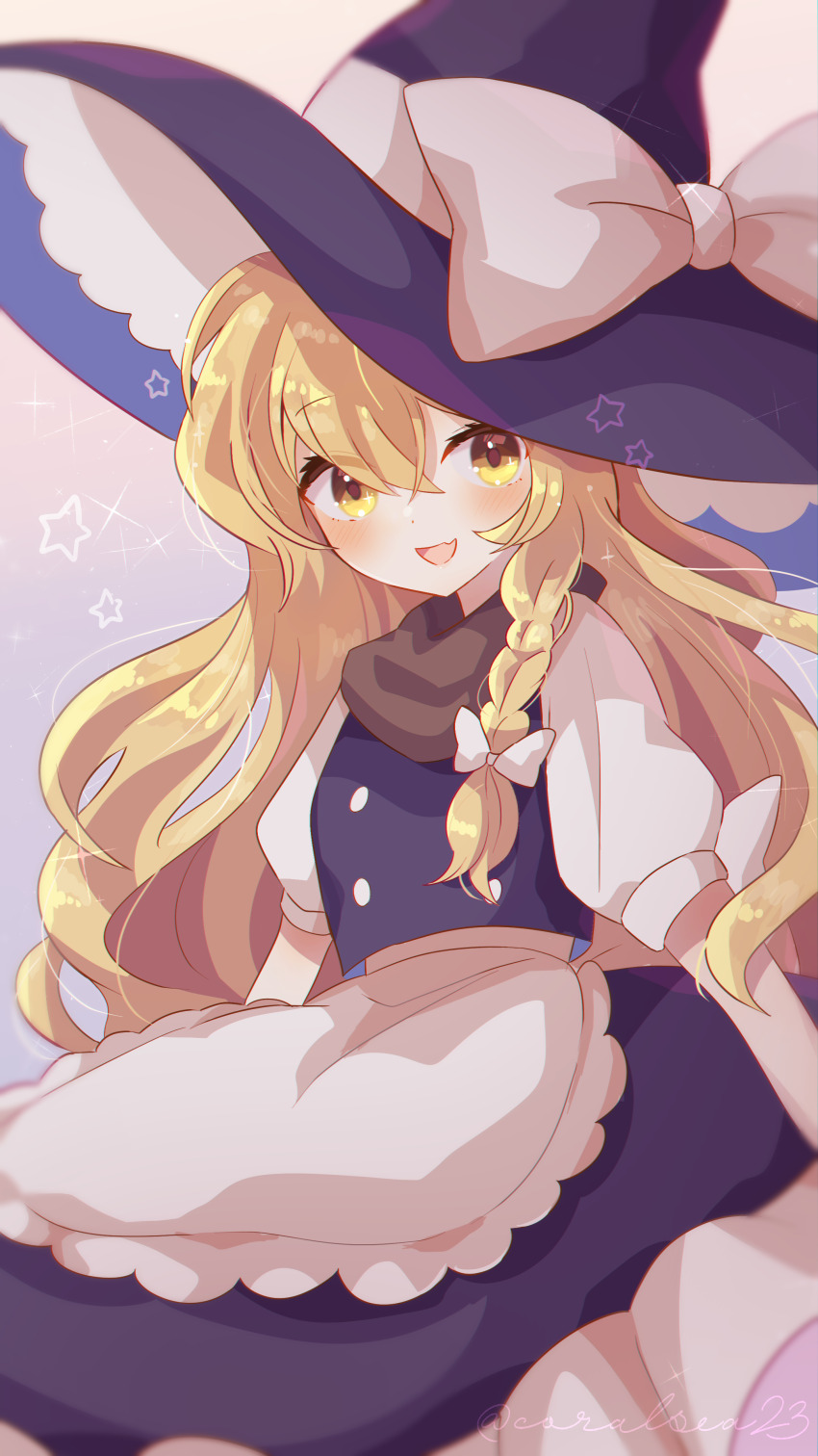 1girl, absurdres, apron, black_hat, black_skirt, black_vest, blonde_hair, blush