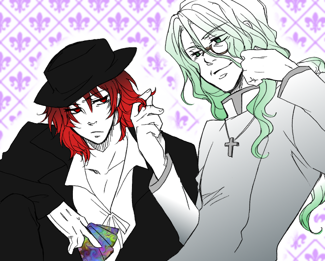 2boys, albert_marquis_de_blois, annoyed, brian_roscoe, card, cross, gloves, gosick
