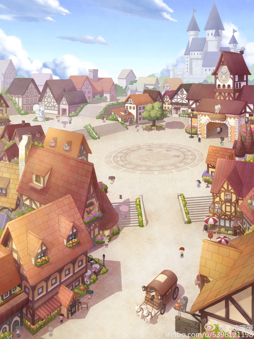 absurdres, arch, artist_request, blue_sky, carriage, castle, chinese_commentary, cloud