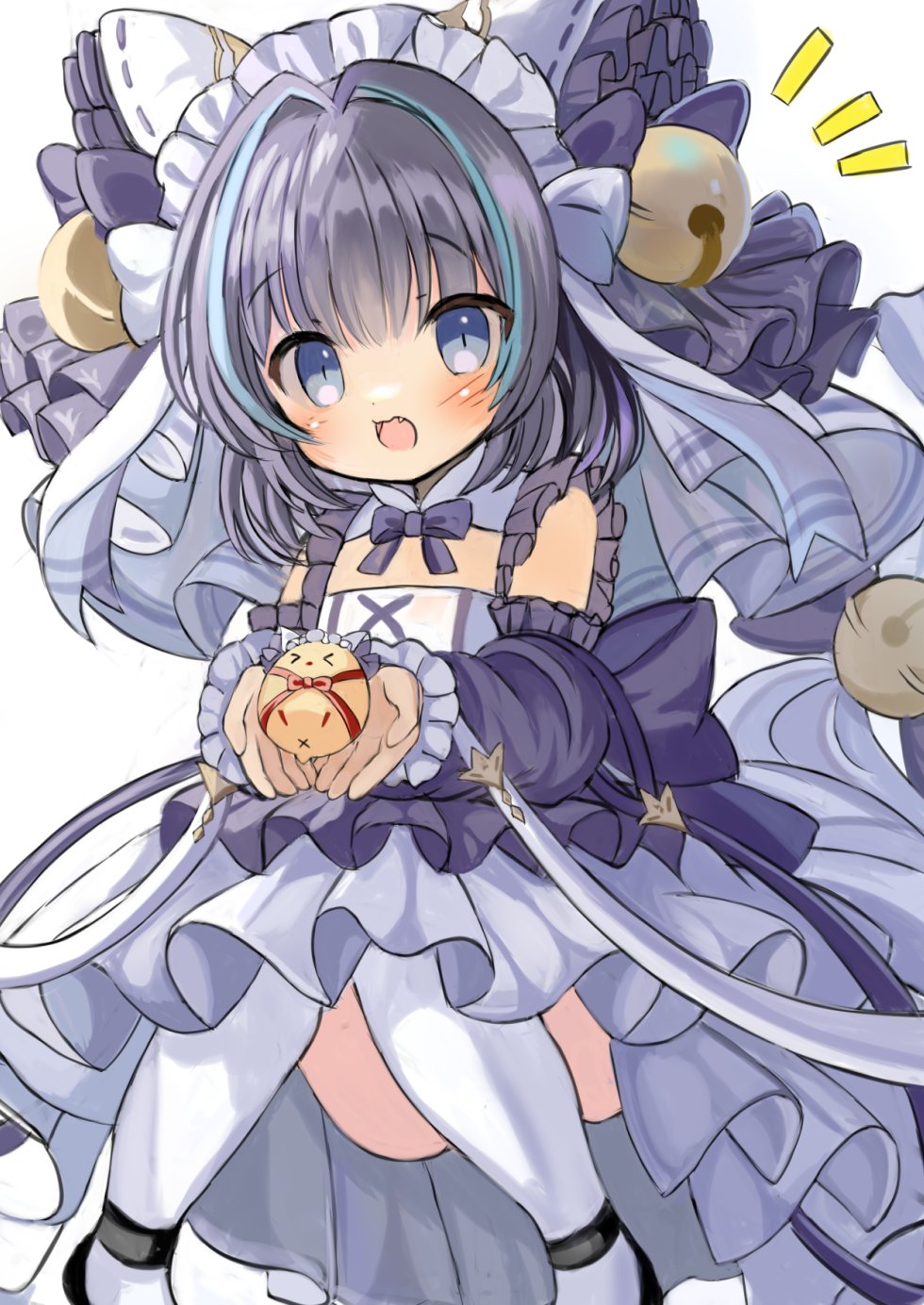 1girl, animal_ears, apron, azur_lane, bell, blue_eyes, blush, cheshire_(azur_lane)