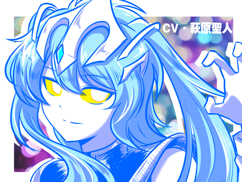 1girl, aura, blue_aura, blue_gem, blue_hair, blurry, blurry_background, bokeh