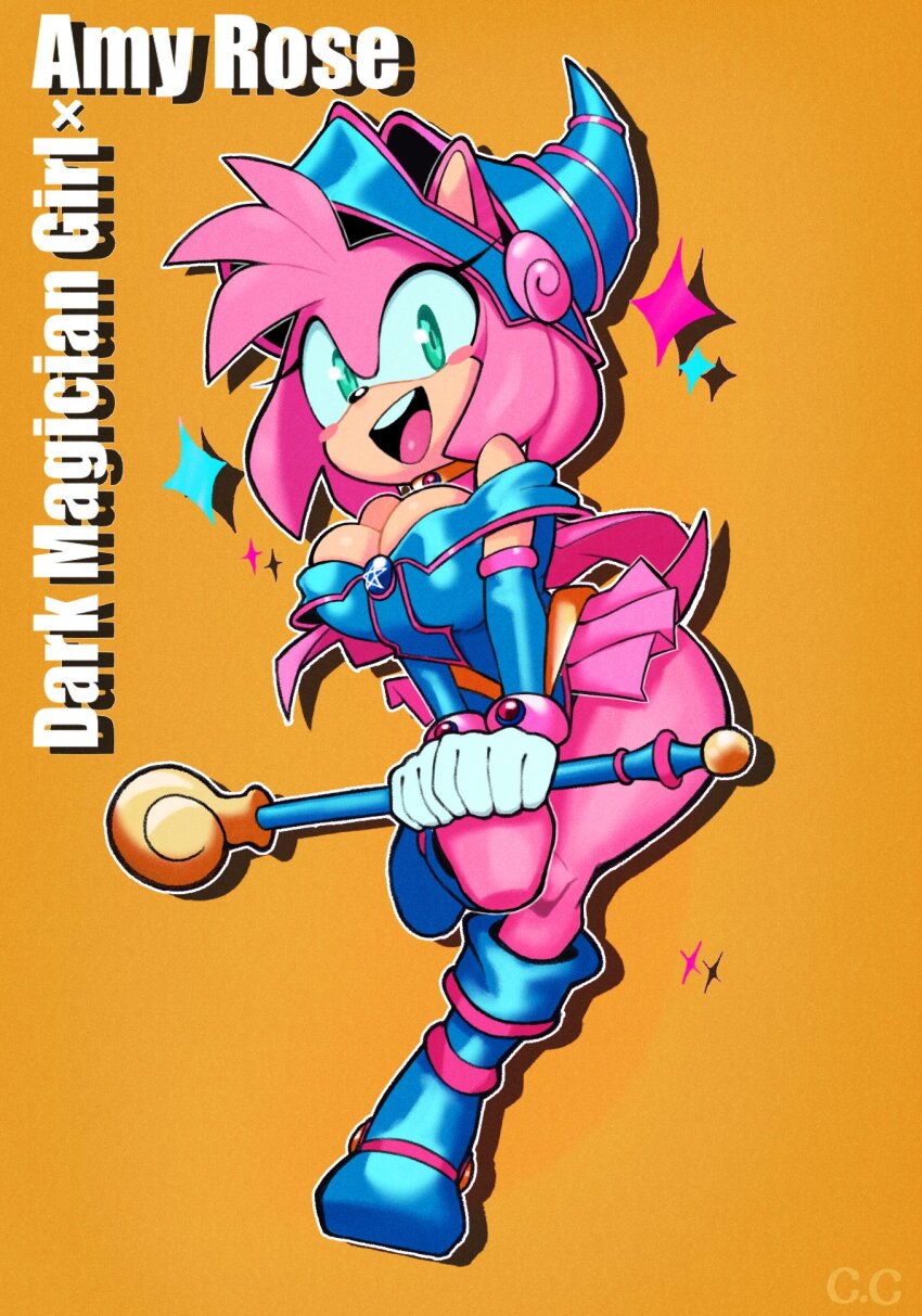 1girl, alternate_breast_size, amy_rose, animal_nose, bare_shoulders, blue_boots, blue_dress, blue_hat