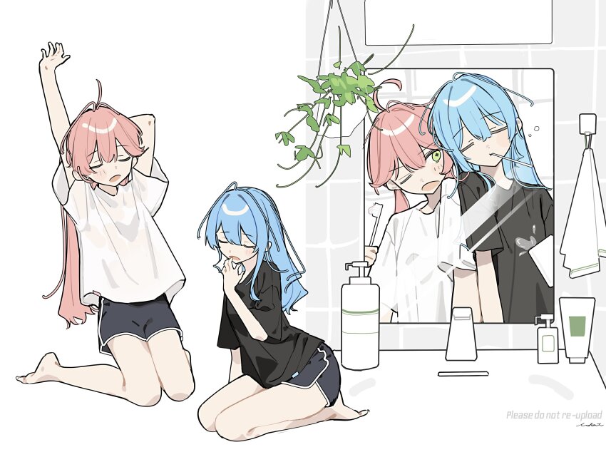 2girls, absurdres, barefoot, blue_hair, feet, highres, hololive, hoshimachi_suisei