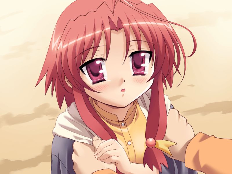 1girl, chakku!_tsuiteru!!, chop_(chakku!_tsuiteru!!), game_cg, red_eyes, red_hair, simple_background, tears