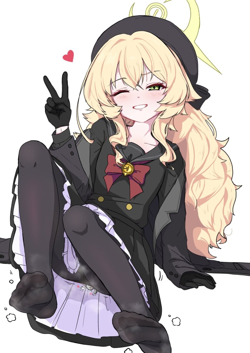 1girl, beret, black_coat, black_gloves, black_hat, black_pantyhose, black_sailor_collar, black_serafuku