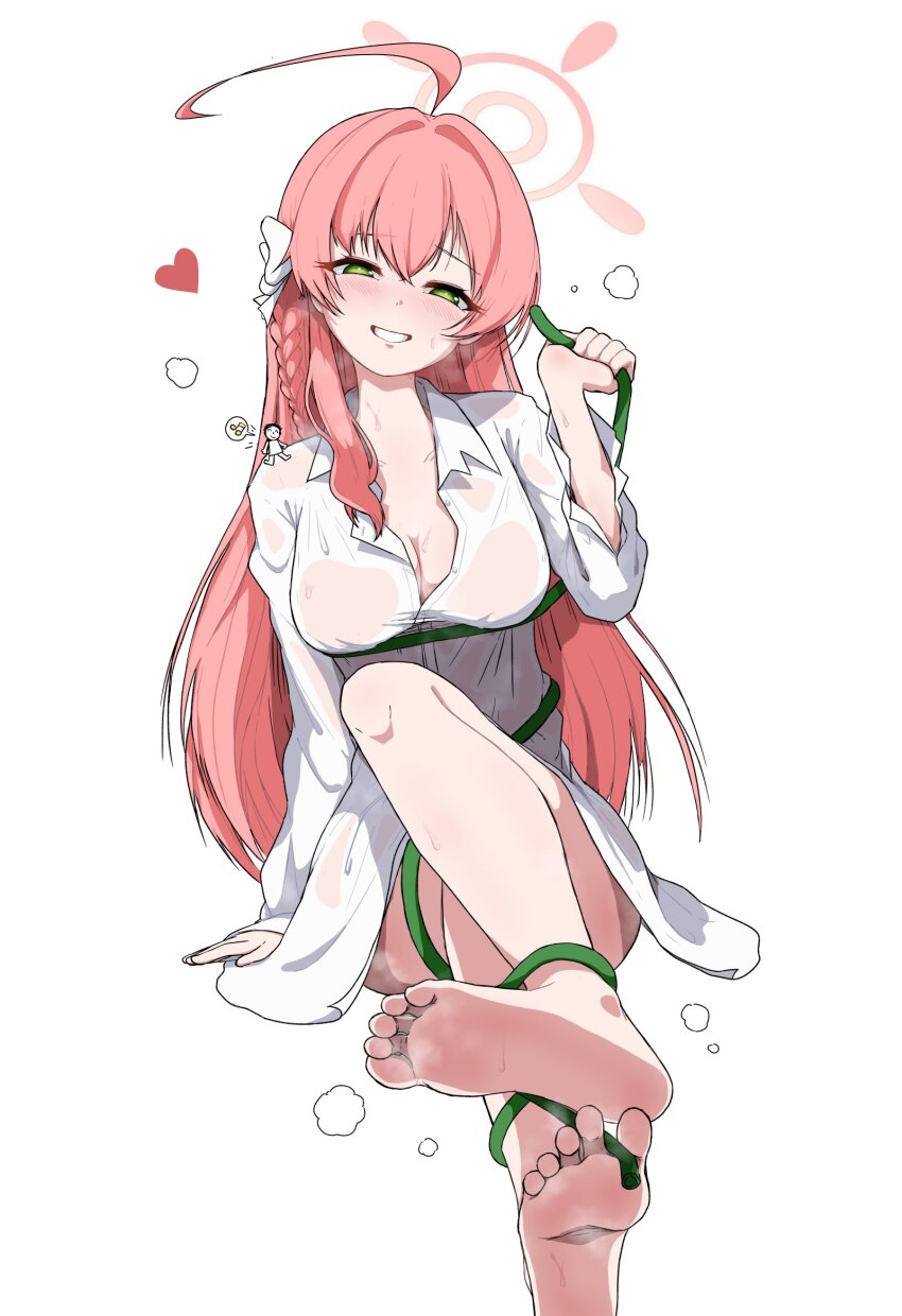 1boy, 1girl, ahoge, blue_archive, blush, bow, braid, breasts