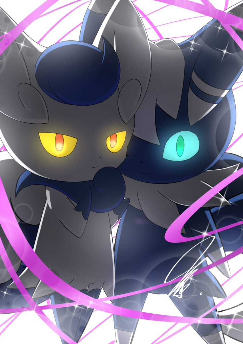 1boy, 1girl, animal_ears, aqua_eyes, blue_fur, cat_ears, colored_sclera, creature