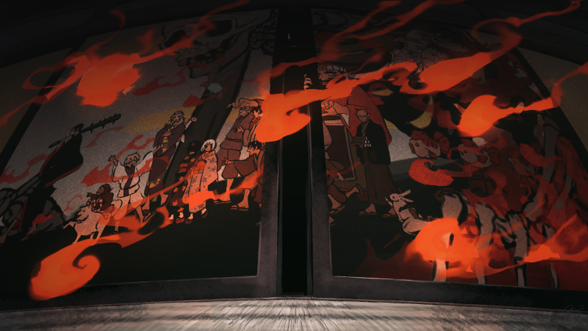 3girls, 6+boys, absurdres, bald, black_hair, black_kimono, character_request, child