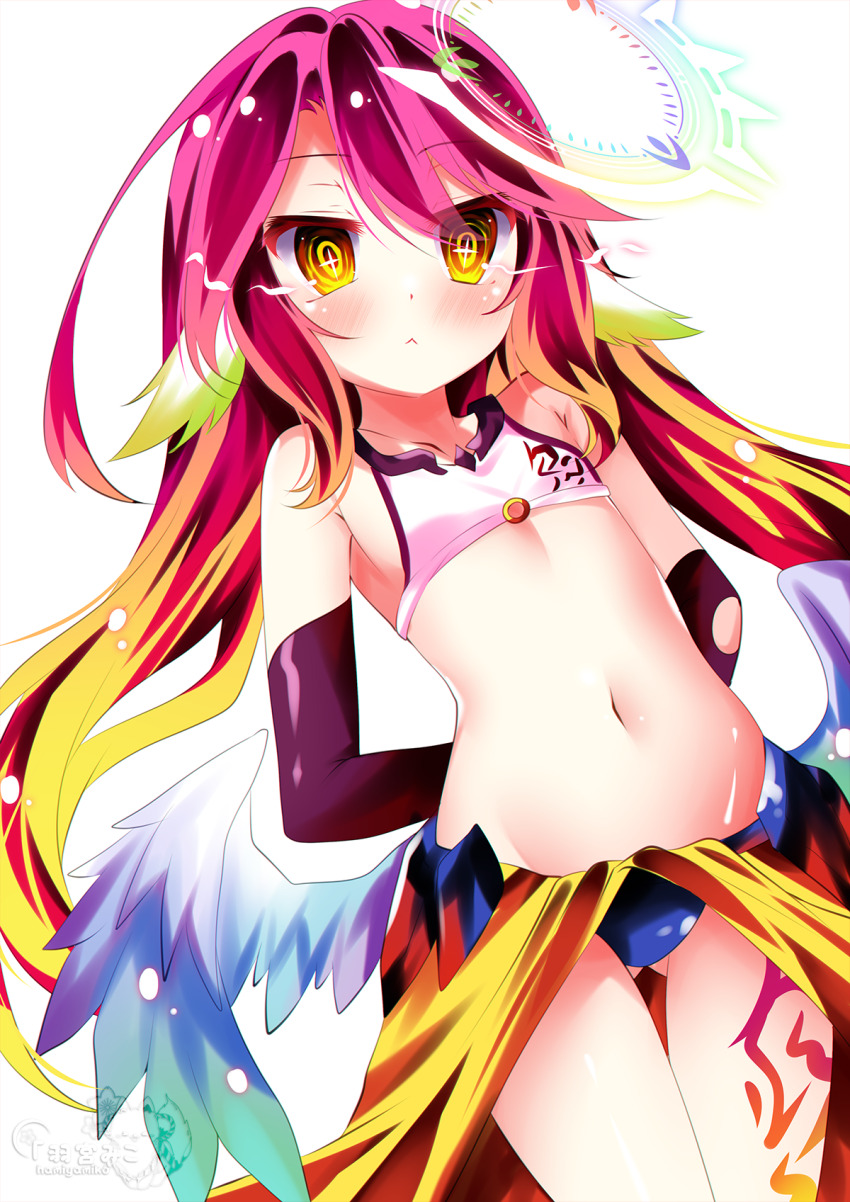 1girl, aged_down, angel, angel_wings, animal_ears, arms_behind_back, bare_shoulders, bird_ears