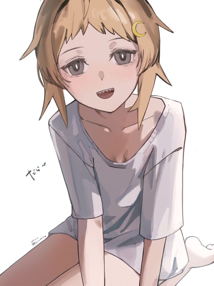 1girl, :d, absurdres, black_eyes, blonde_hair, commentary_request, cookie_(touhou), crescent