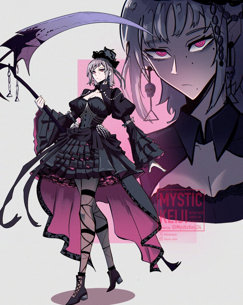 1girl, absurdres, black_dress, black_shoes, black_shrug, breasts, chainsaw_man, cleavage