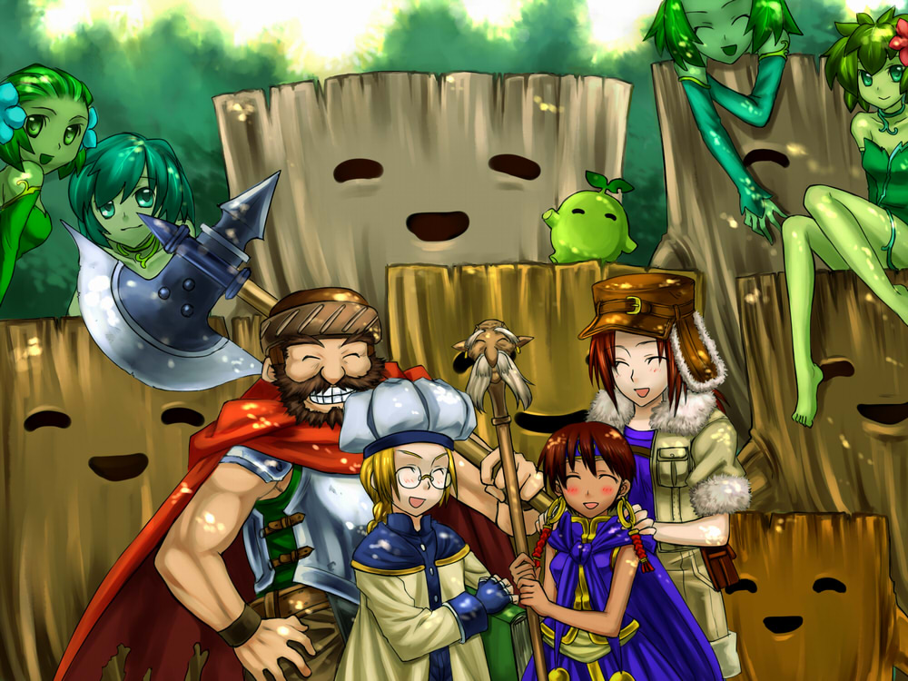 2boys, 6+girls, 6665555, :3, alta_(culdcept), armor, axe, barefoot