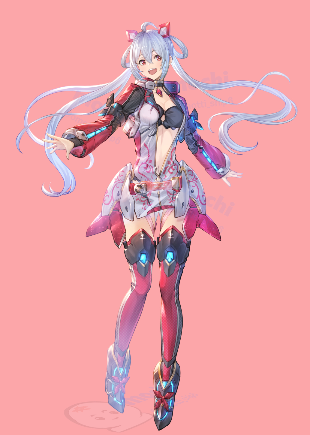 1girl, ahoge, black_bra, boots, bra, breasts, choker, full_body