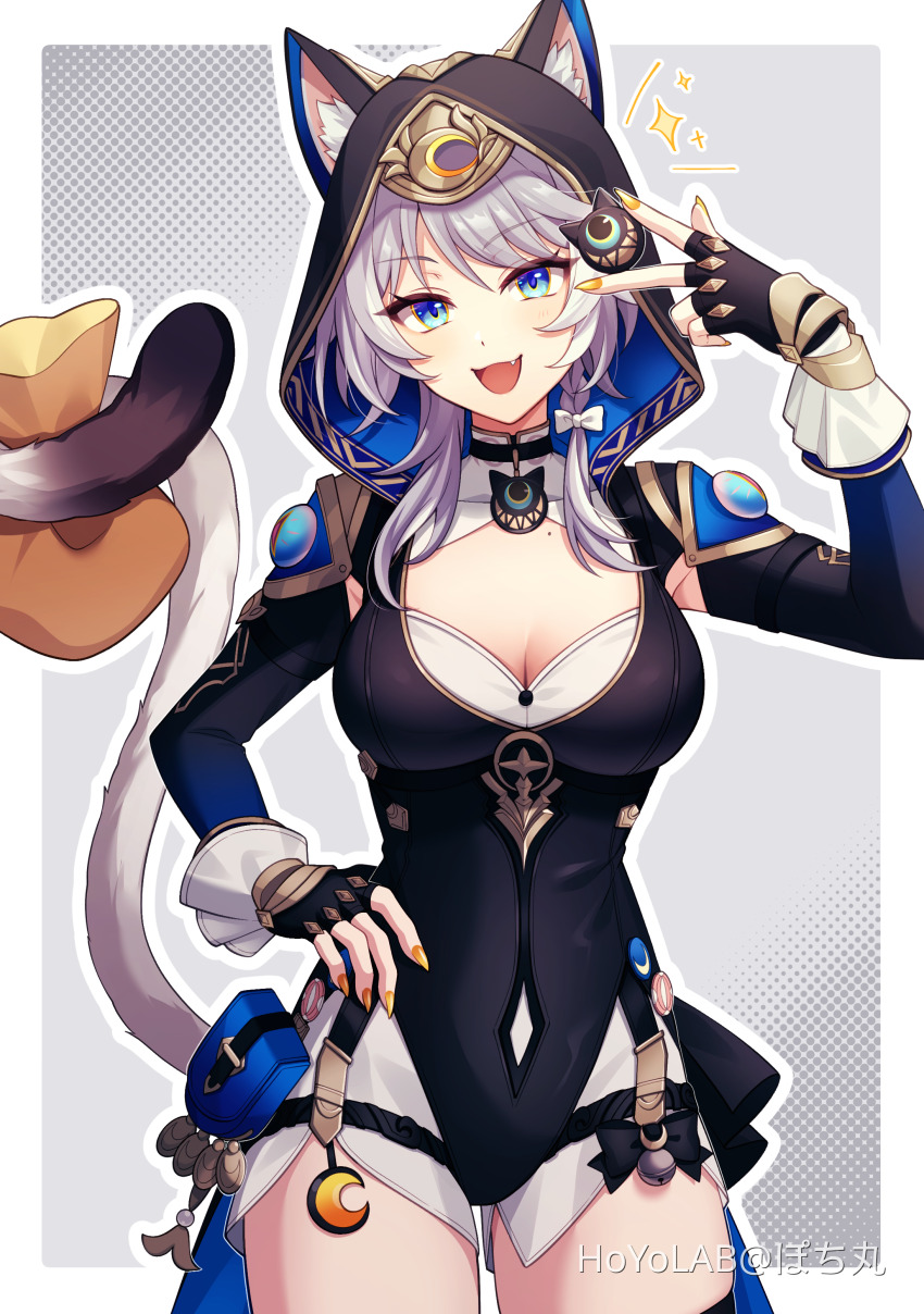 1girl, absurdres, animal_ear_fluff, animal_ears, animal_hood, artist_name, black_gloves, black_shirt