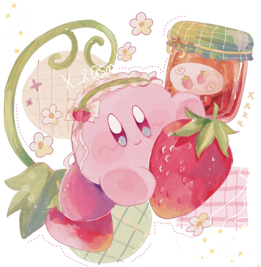 artist_name, blush, bow, colored_skin, commentary, flower, food, fruit