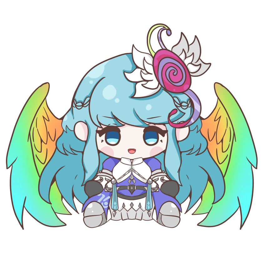 1girl, absurdres, angel, angel_wings, armor, armored_dress, ayasumi_(ayaslayer416), blue_dress