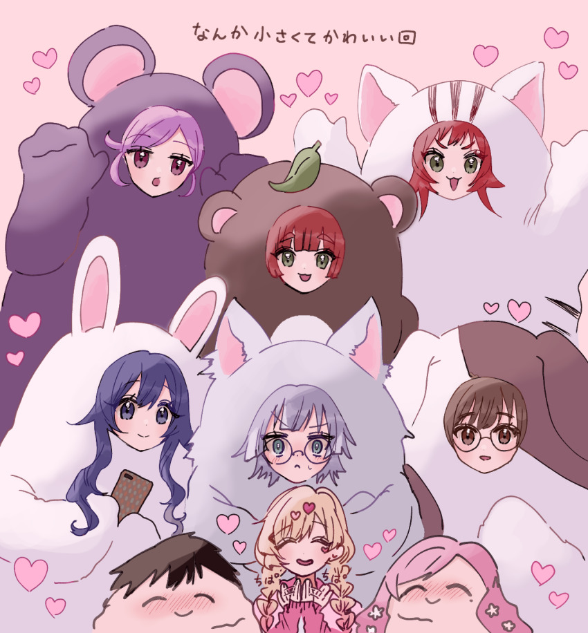 1boy, 6+girls, :<, :3, :d, ^_^, aijou_rentarou, animal_costume