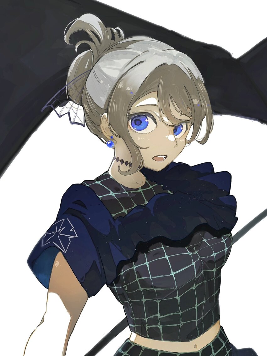 1girl, aqours_pirates_desire, blue_eyes, brown_hair, choker, fantastic_departure!, flag, frilled_skirt