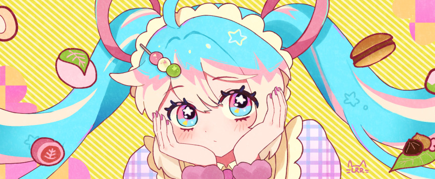 1girl, ahoge, aqua_hair, blush, closed_mouth, commentary, english_commentary, facing_viewer