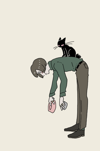 1boy, akaiti, animal, animal_on_back, animalization, bent_over, bowl, brown_hair